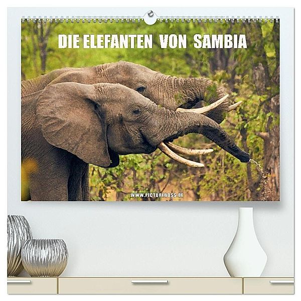 Die Elefanten von Sambia (hochwertiger Premium Wandkalender 2024 DIN A2 quer), Kunstdruck in Hochglanz, Jens Esch