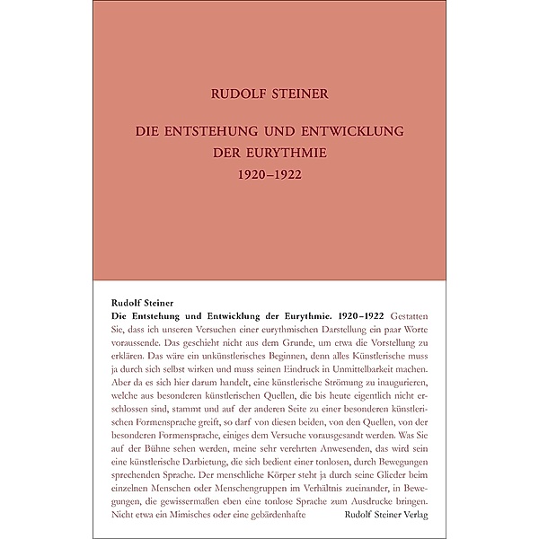 Die Entstehung und Entwicklung der Eurythmie 1920-1922, Rudolf Steiner