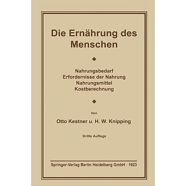 Die Ernährung des Menschen, Otto Cohnheim, Hugo W. Knipping