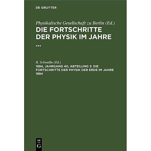 Die Fortschritte der Physik der Erde im Jahre 1884