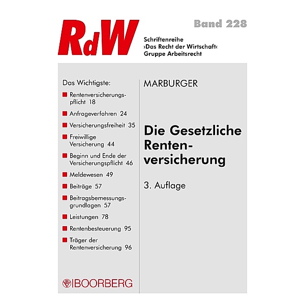 Die Gesetzliche Rentenversicherung / Recht der Wirtschaft RdW Bd.228, Horst Marburger