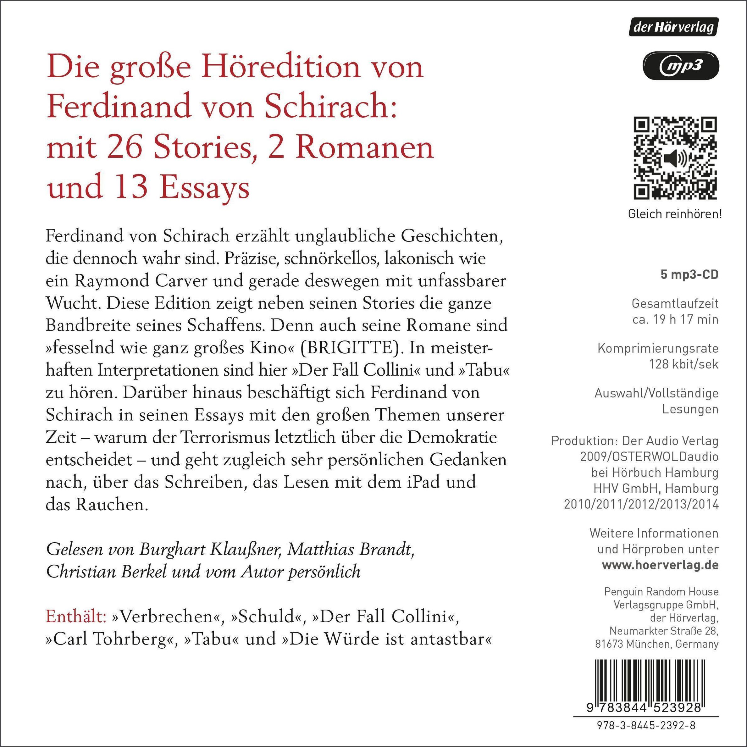 Die große Hörbuch-Edition - Verbrechen und andere Texte, 5 Audio-CD, 5 MP3  Hörbuch