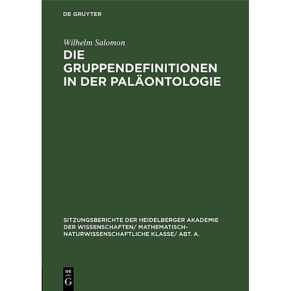 Die Gruppendefinitionen in der Paläontologie, Wilhelm Salomon