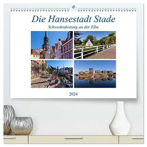 Die Hansestadt Stade - Schwedenfestung an der Elbe (hochwertiger Premium Wandkalender 2024 DIN A2 quer), Kunstdruck in Hochglanz, Thomas Klinder