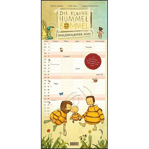 Die kleine Hummel Bommel Familienkalender 2023 - Familienplaner mit 5 Spalten - Format 22 x 49,5 cm - Von Britta Sabbag, Maite Kelly, Britta Sabbag