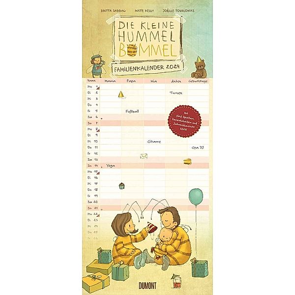 Die kleine Hummel Bommel Familienkalender 2024 - Familienplaner mit 5 Spalten - Format 22 x 49,5 cm - Von Britta Sabbag & Maite Kelly - Illustriert von Joëlle Tourlonias