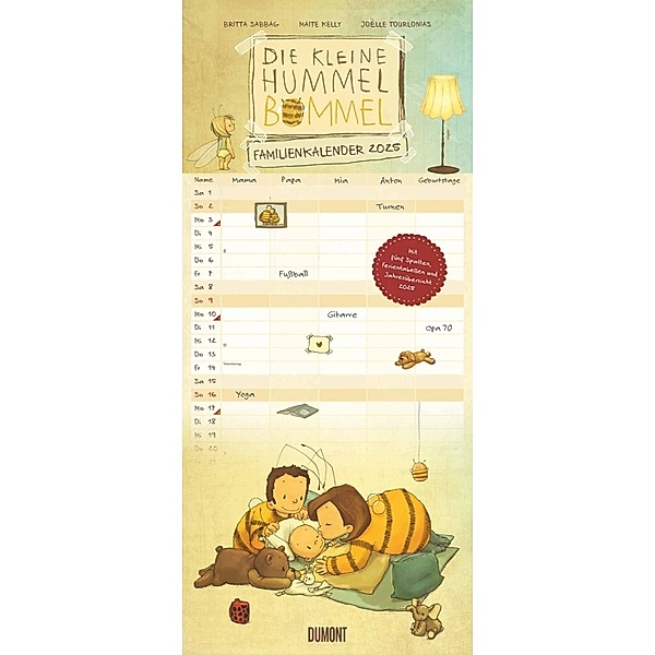Die kleine Hummel Bommel Familienkalender 2025 - Familienplaner mit 5 Spalten - Format 22 x 49,5 cm - Von Britta Sabbag & Maite Kelly - Illustriert von Joëlle Tourlonias