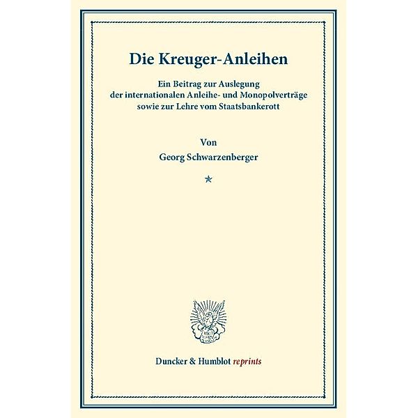 Die Kreuger-Anleihen., Georg Schwarzenberger