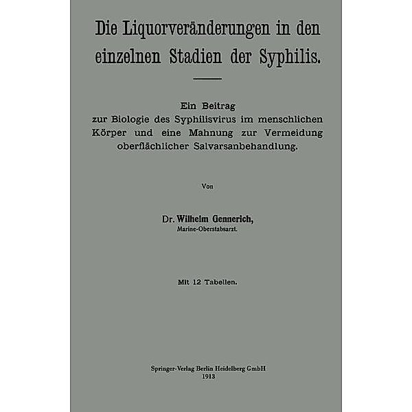 Die Liquorveränderungen in den einzelnen Stadien der Syphilis, Wilhelm Gennerich