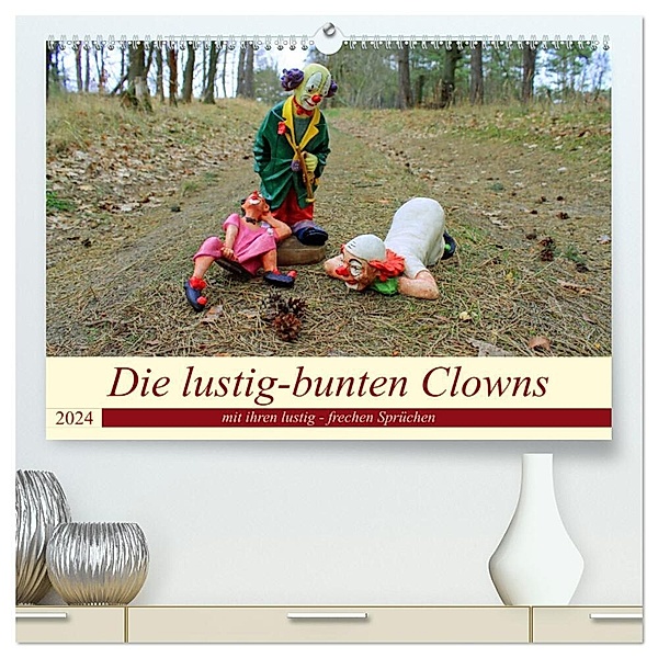 Die lustig-bunten Clowns (hochwertiger Premium Wandkalender 2024 DIN A2 quer), Kunstdruck in Hochglanz, Konstanze Junghanns