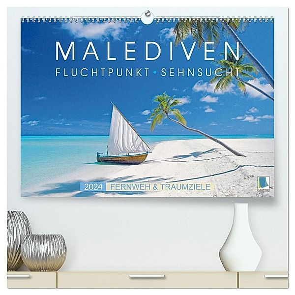 Die Malediven: Fluchtpunkt Sehnsucht (hochwertiger Premium Wandkalender 2024 DIN A2 quer), Kunstdruck in Hochglanz, Calvendo