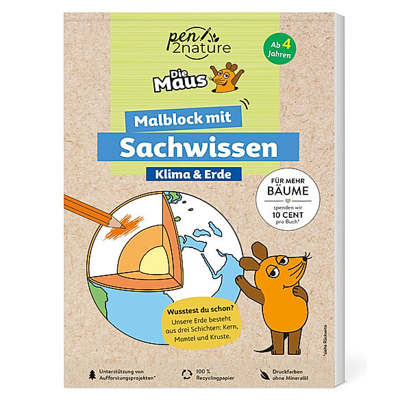 Die Maus - Malblock mit Sachwissen Klima & Erde, pen2nature