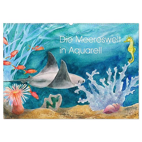 Die Meereswelt in Aquarell (Wandkalender 2024 DIN A2 quer), CALVENDO Monatskalender, Jitka Krause