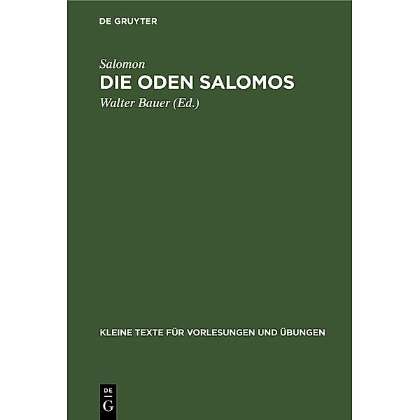 Die Oden Salomos / Kleine Texte für Vorlesungen und Übungen Bd.64, Salomon