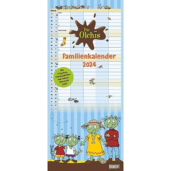 Die Olchis Familienkalender 2024 - Von Erhard Dietl - Familienplaner mit 5 Spalten - Format 22 x 49,5 cm