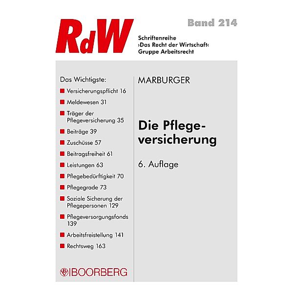 Die Pflegeversicherung / RdW Bd.214, Horst Marburger