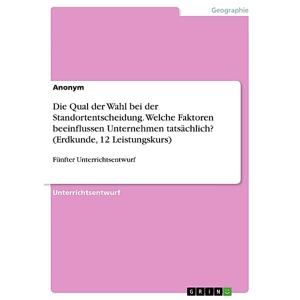 Die Qual der Wahl bei der Standortentscheidung. Welche Faktoren beeinflussen Unternehmen tatsächlich? (Erdkunde, 12 Leistungskurs)