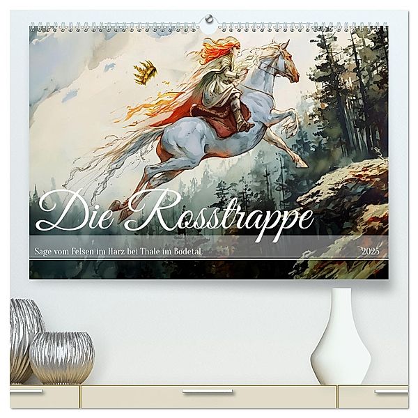 Die Rosstrappe - Sage vom Felsen im Harz bei Thale im Bodetal (hochwertiger Premium Wandkalender 2025 DIN A2 quer), Kunstdruck in Hochglanz, Calvendo, Anja Frost