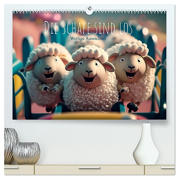 Die Schafe sind los Wollige Aussichten (hochwertiger Premium Wandkalender 2025 DIN A2 quer), Kunstdruck in Hochglanz, Calvendo, artefacti