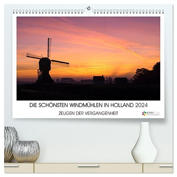 DIE SCHÖNSTEN WINDMÜHLEN IN HOLLAND 2024 (hochwertiger Premium Wandkalender 2024 DIN A2 quer), Kunstdruck in Hochglanz, John Stuij