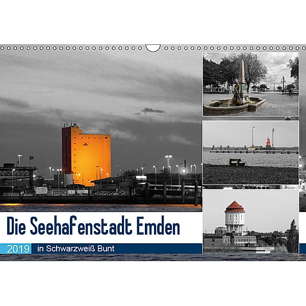 Die Seehafenstadt Emden - in Schwarzweiß Bunt (Wandkalender 2019 DIN A3 quer), Rolf Pötsch