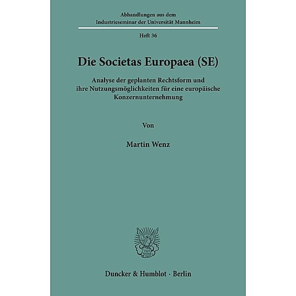 Die Societas Europaea (SE)., Martin Wenz