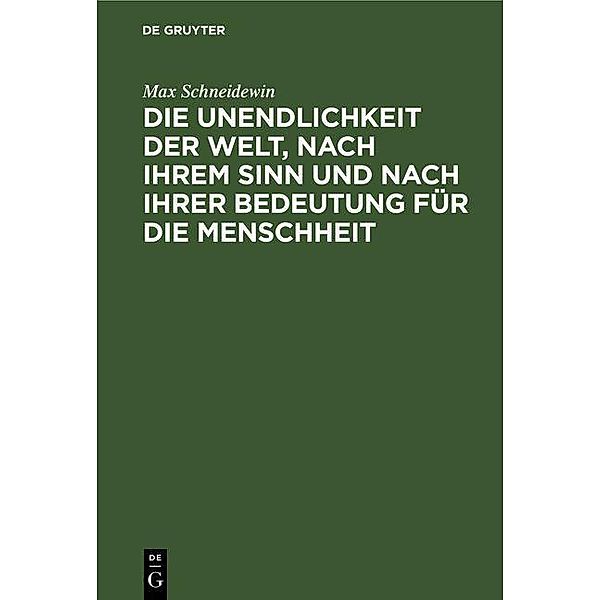 Die Unendlichkeit der Welt, nach ihrem Sinn und nach ihrer Bedeutung für die Menschheit, Max Schneidewin