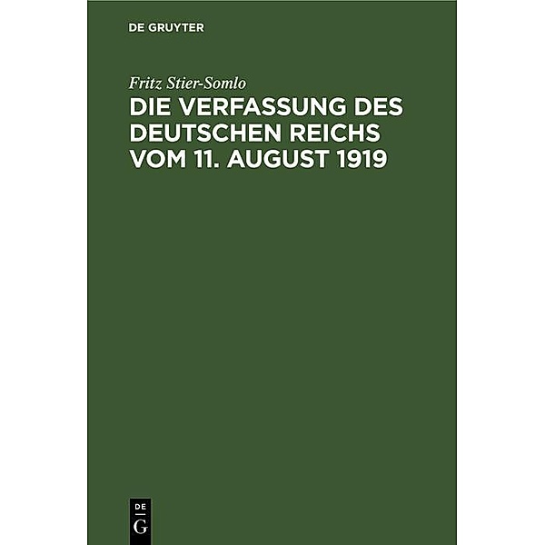 Die Verfassung des Deutschen Reichs vom 11. August 1919, Fritz Stier-Somlo