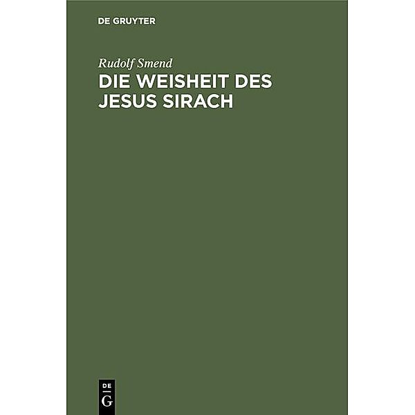 Die Weisheit des Jesus Sirach, Rudolf Smend