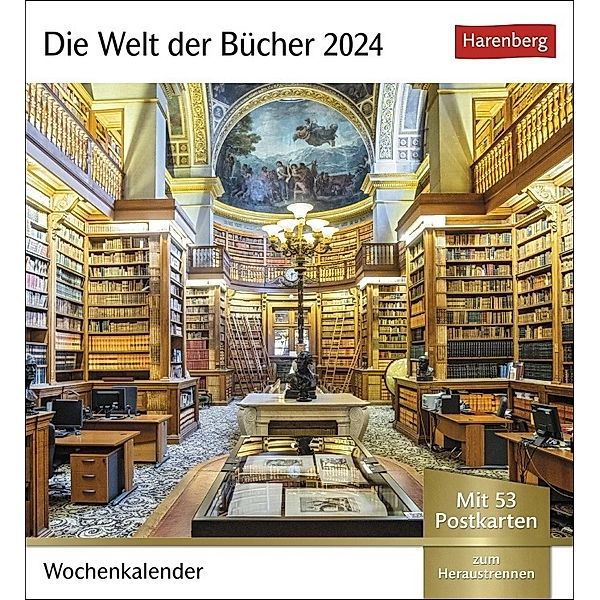 Die Welt der Bücher Postkartenkalender 2024. Von den schönsten Bibliotheken bis zum gemütlichen Lesesessel - ein Fotokalender für Bücherfreunde. 53 Postkarten in einem Kalender