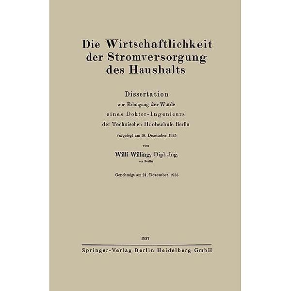 Die Wirtschaftlichkeit der Stromversorgung des Haushalts, Willi Willing