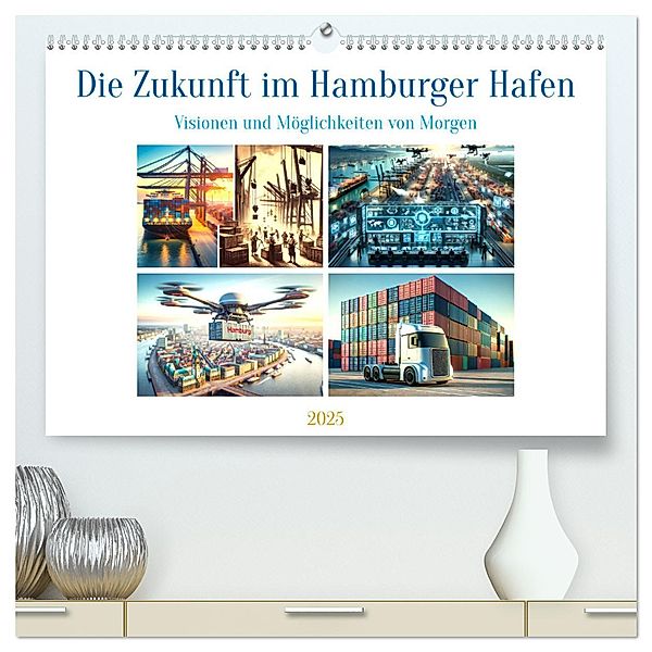 Die Zukunft im Hamburger Hafen: Visionen und Möglichkeiten von Morgen. (hochwertiger Premium Wandkalender 2025 DIN A2 quer), Kunstdruck in Hochglanz, Calvendo, Marco Warstat