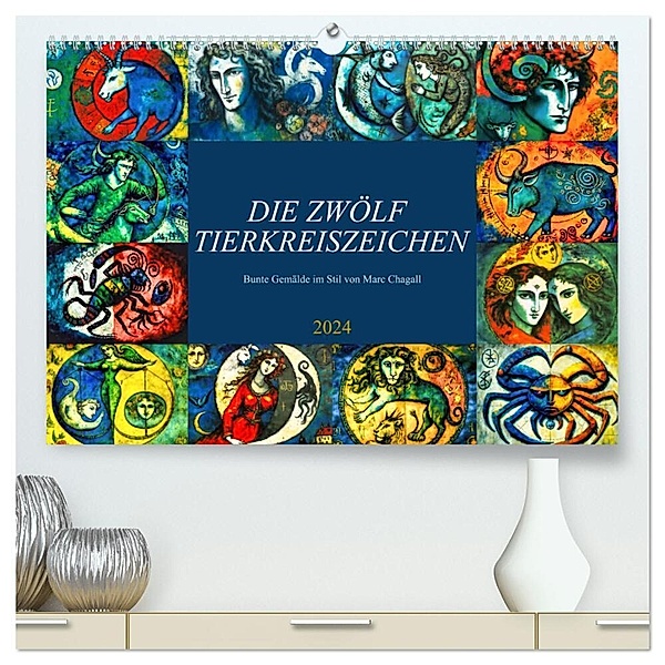 Die zwölf Tierkreiszeichen (hochwertiger Premium Wandkalender 2024 DIN A2 quer), Kunstdruck in Hochglanz, Sabine Löwer