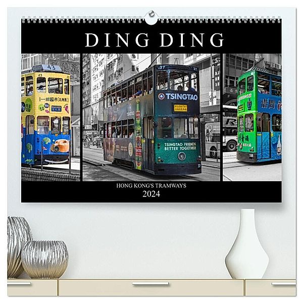 Ding Ding - Hong Kong's Tramways (hochwertiger Premium Wandkalender 2024 DIN A2 quer), Kunstdruck in Hochglanz, Peter Härlein