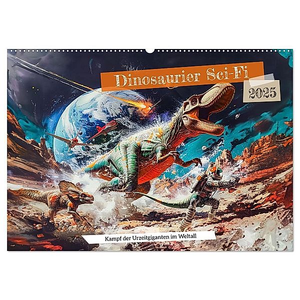 Dinosaurier Sci-Fi - Kampf der Urzeitgiganten im Weltall (Wandkalender 2025 DIN A2 quer), CALVENDO Monatskalender, Calvendo, Anja Frost