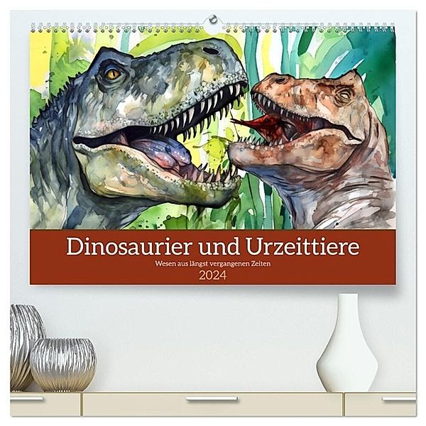 Dinosaurier und Urzeittiere - Wesen aus längst vergangenen Zeiten (hochwertiger Premium Wandkalender 2024 DIN A2 quer), Kunstdruck in Hochglanz, Anja Frost