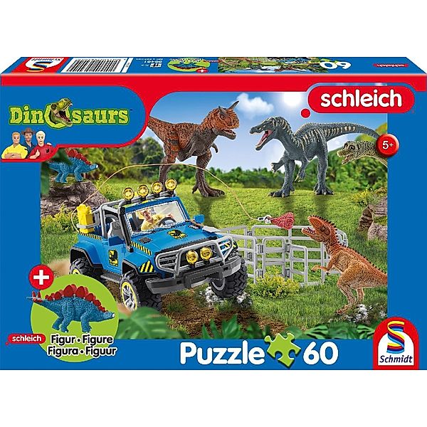 SCHMIDT SPIELE Dinosaurs, Urzeit-Giganten, 60 Teile, mit Add-on (eine Original Figur Baby Stegosaurus)