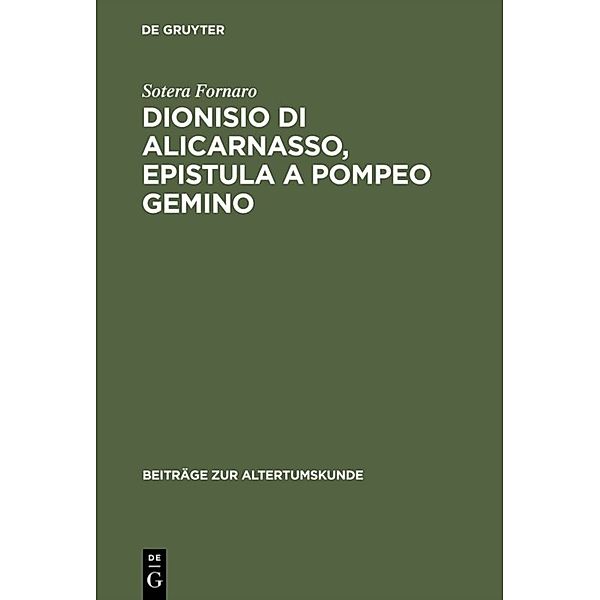 Dionisio di Alicarnasso, Epistula a Pompeo Gemino, Sotera Fornaro