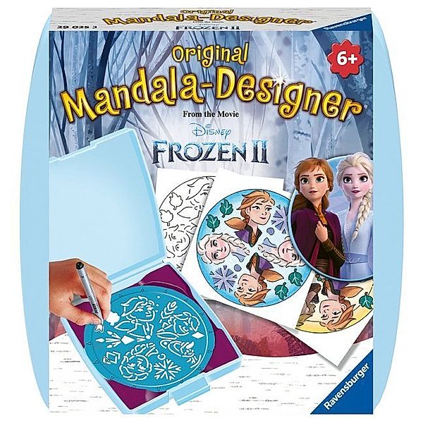 Disney Frozen / Die Eiskönigin - Ravensburger Mandala Designer Frozen 2 29025, Anna und Elsa zeichen lernen für Kinder ab 6 Jahren, Set mit Mandala-Schablone für farbenfrohe Mandalas