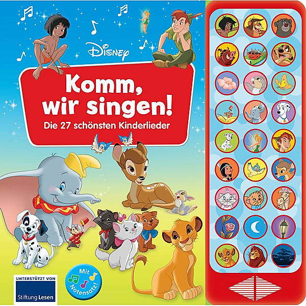 Disney - Komm, wir singen! Die 27 schönsten Kinderlieder - 27-Button-Soundbuch - Liederbuch mit Noten zum Mitsingen