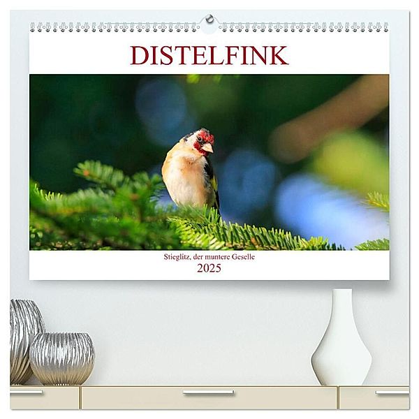 Distelfink (hochwertiger Premium Wandkalender 2025 DIN A2 quer), Kunstdruck in Hochglanz, Calvendo, Anette Jäger