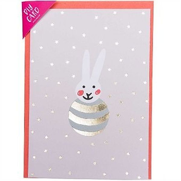 RICO DESIGN DIY-Karte HELLO BABY – RASSEL HASE 4-teilig in bunt