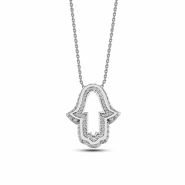 Dkeniz Anhänger mit Kette 925/- Sterling Silber Zirkonia weiß 42 cm + 3cm glänzend