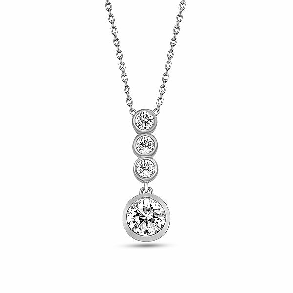 Dkeniz Anhänger mit Kette 925/- Sterling Silber Zirkonia weiß 42 cm + 3cm glänzend