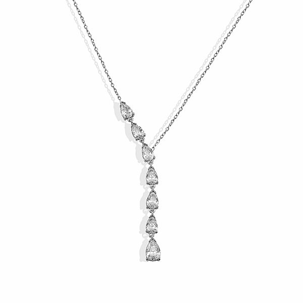 Dkeniz Anhänger mit Kette 925/- Sterling Silber Zirkonia weiß 42 cm + 3cm glänzend