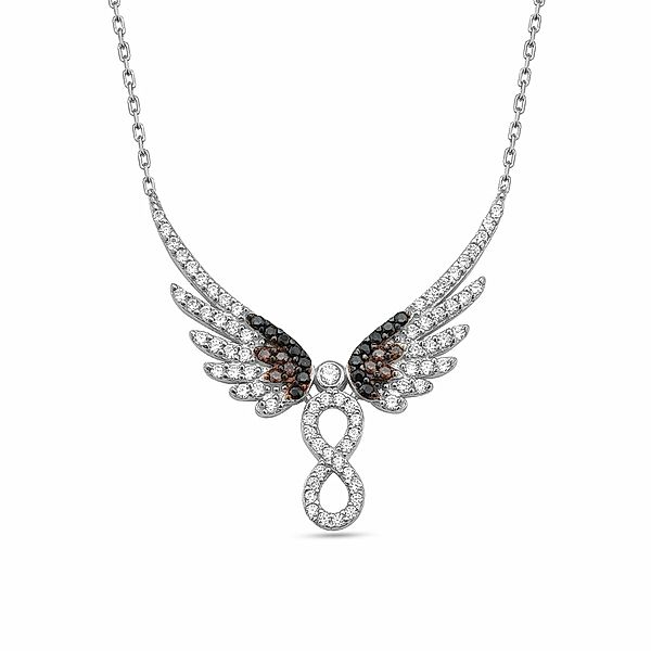 Dkeniz Anhänger mit Kette 925/- Sterling Silber Zirkonia weiß 42 cm + 3cm glänzend