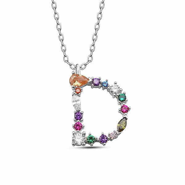 Dkeniz Anhänger mit Kette 925/- Sterling Silber Zirkonia bunt 40cm+5cm silberfarben