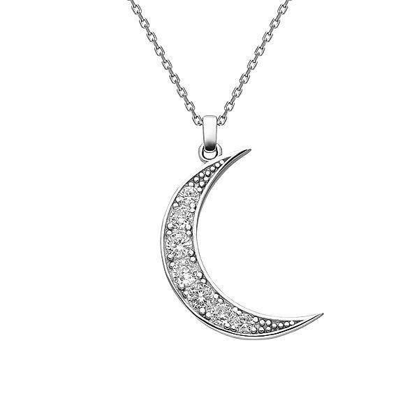 Dkeniz Anhänger mit Kette 925/- Sterling Silber Zirkonia weiß 46+7,5cm Glänzend