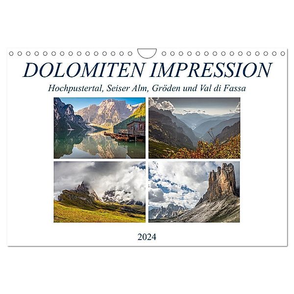 Dolomiten Impression, Hochpustertal, Seiser Alm, Gröden, Val di Fassa (Wandkalender 2024 DIN A4 quer), CALVENDO Monatskalender, VogtArt