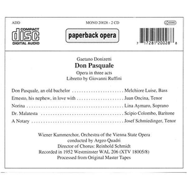 Don Pasquale, Quadri, Luise, Oncina, Aymaro